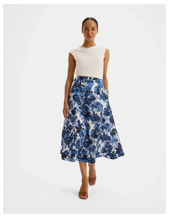 Review Elizabeth Floral Midi Skirt in Ivory
