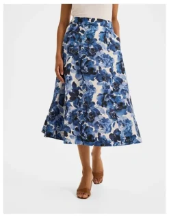 Review Elizabeth Floral Midi Skirt in Ivory