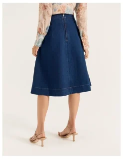 Review Giverny Denim Skirt in Mid Blue Wash