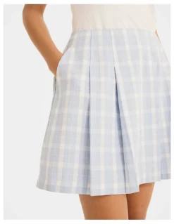 Review Grace Check Mini Skirt in Sky Blue