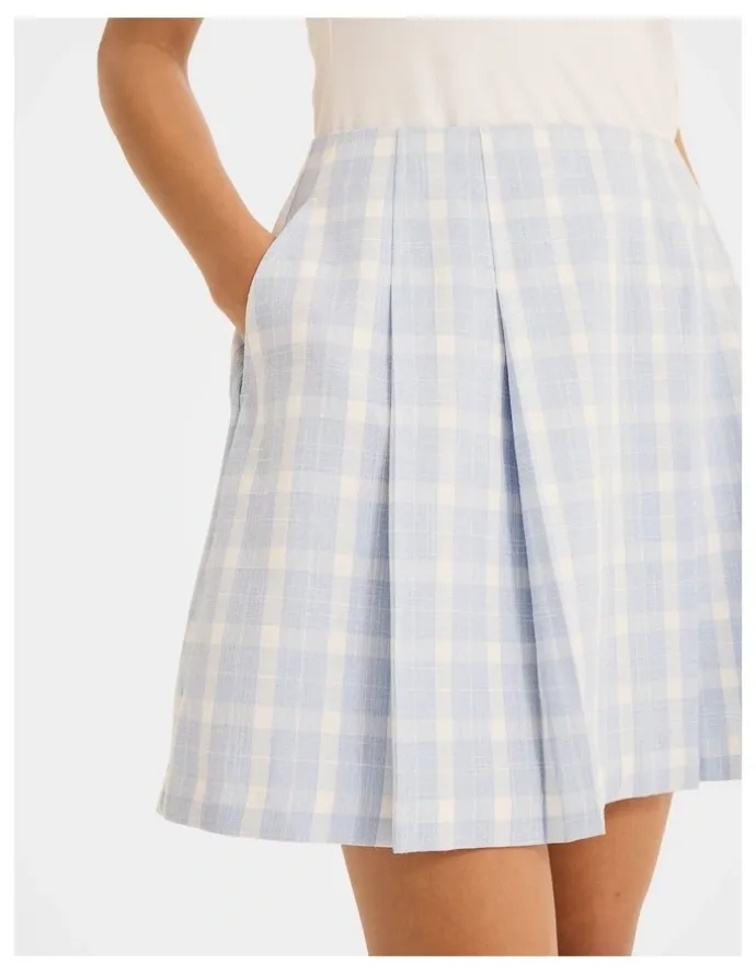 Review Grace Check Mini Skirt in Sky Blue