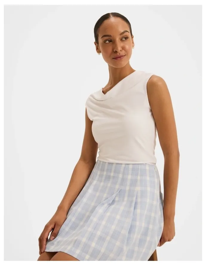 Review Grace Check Mini Skirt in Sky Blue