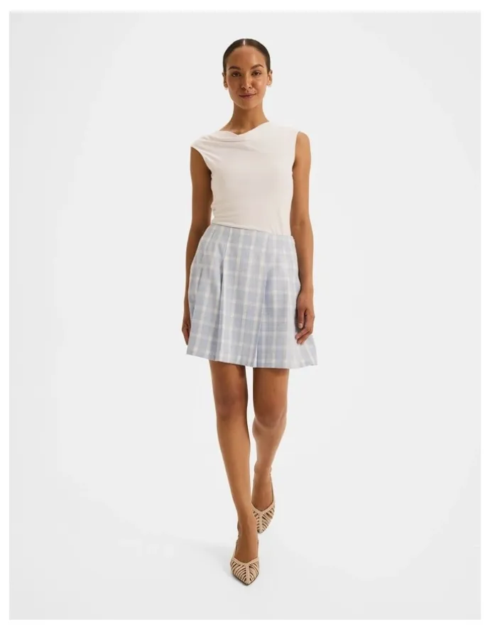 Review Grace Check Mini Skirt in Sky Blue