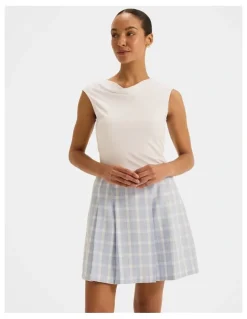 Review Grace Check Mini Skirt in Sky Blue