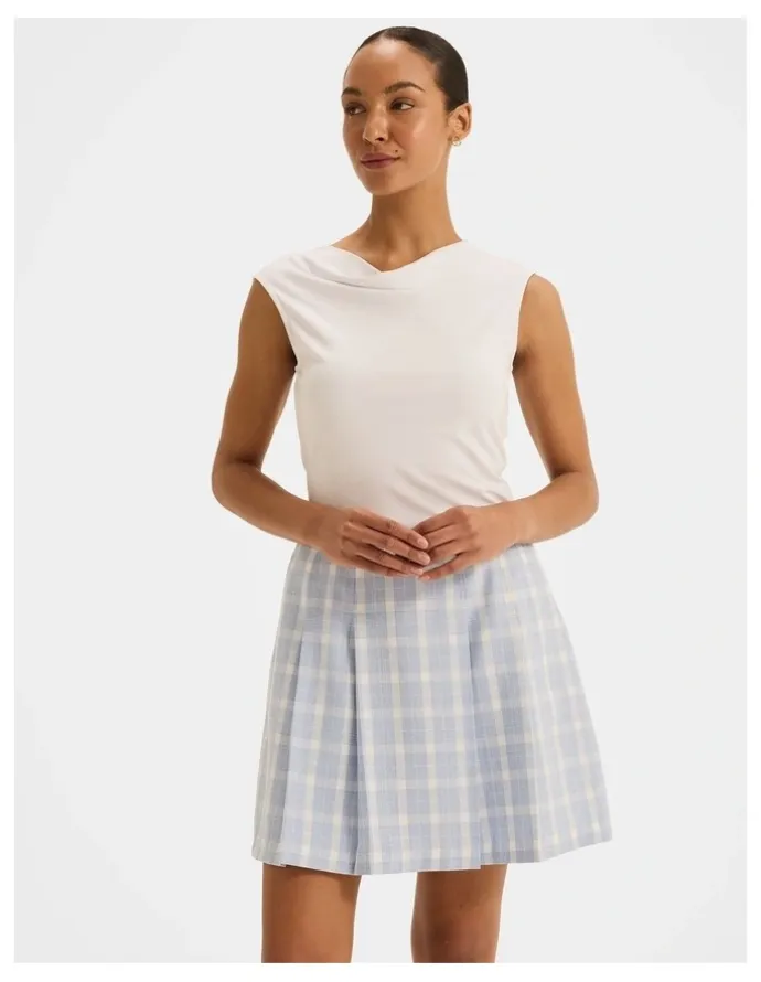 Review Grace Check Mini Skirt in Sky Blue