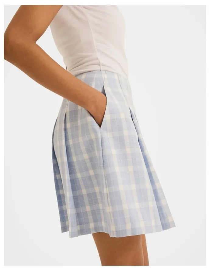 Review Grace Check Mini Skirt in Sky Blue