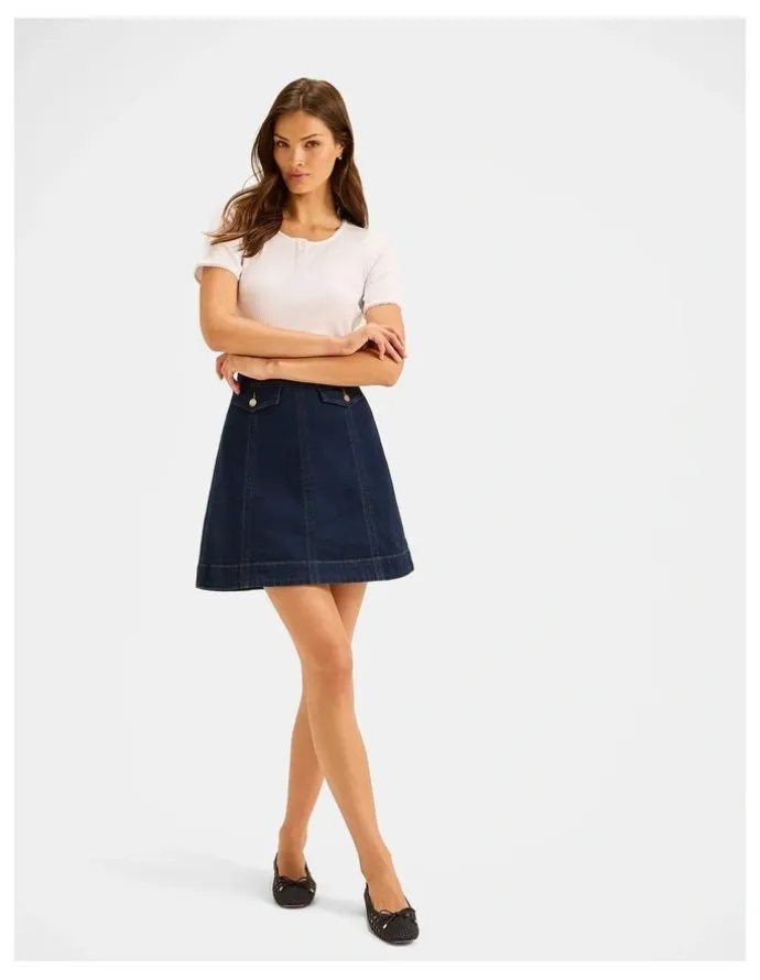 Review Isla Denim Mini Skirt in Deep Ocean Blue