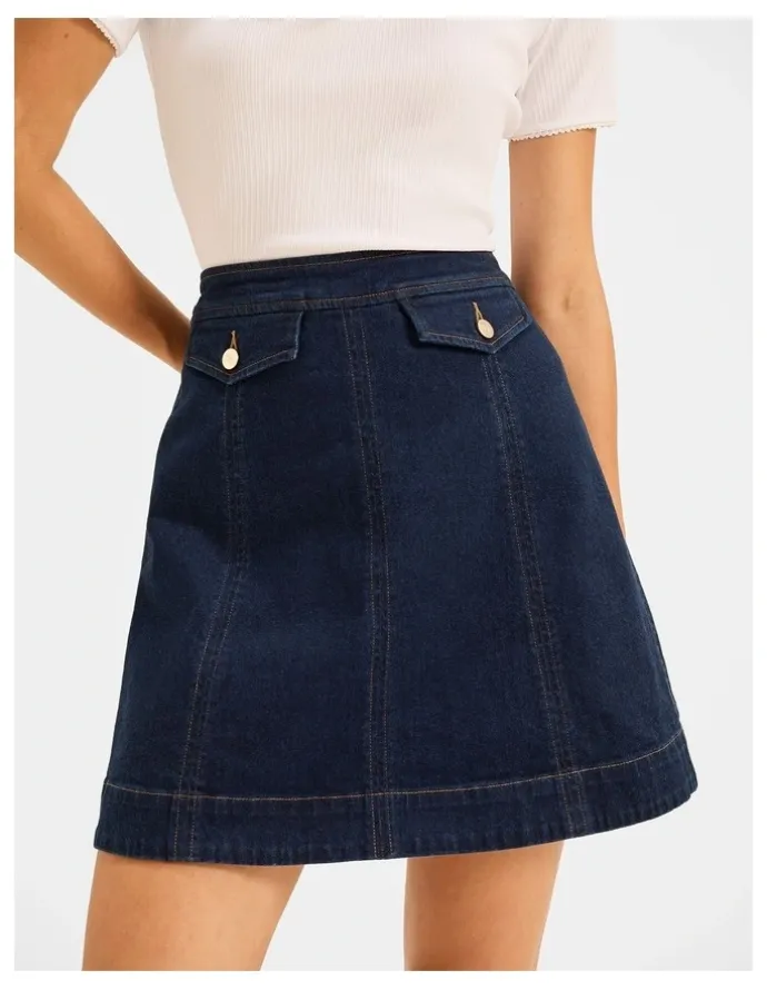 Review Isla Denim Mini Skirt in Deep Ocean Blue