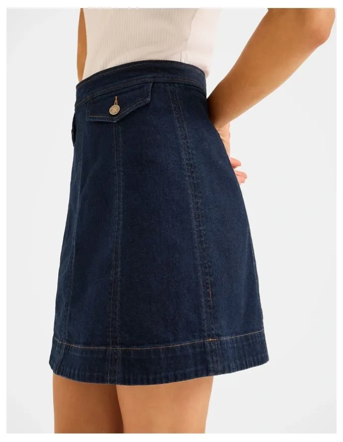 Review Isla Denim Mini Skirt in Deep Ocean Blue