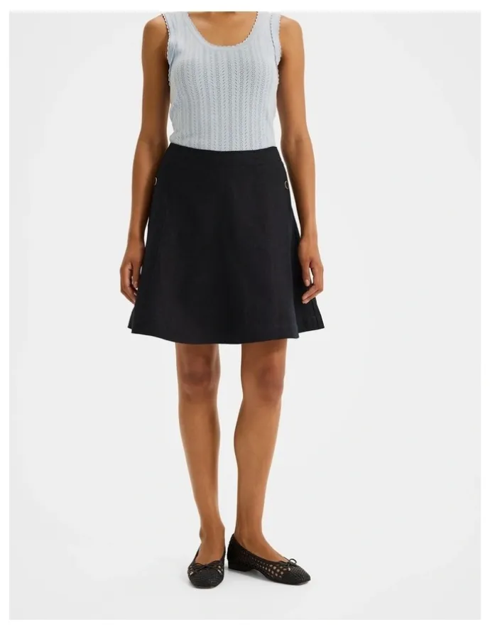 Review Jane Linen Mini Skirt in Ink