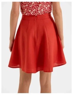 Review Norah Linen Mini Skirt in Hibiscus