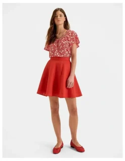 Review Norah Linen Mini Skirt in Hibiscus
