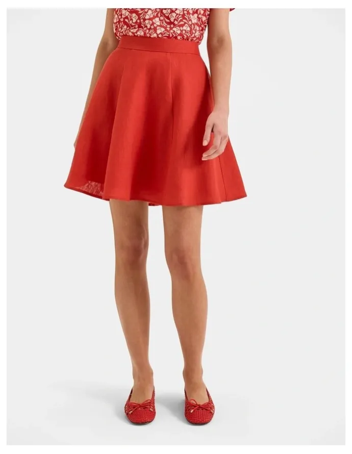Review Norah Linen Mini Skirt in Hibiscus