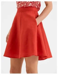 Review Norah Linen Mini Skirt in Hibiscus