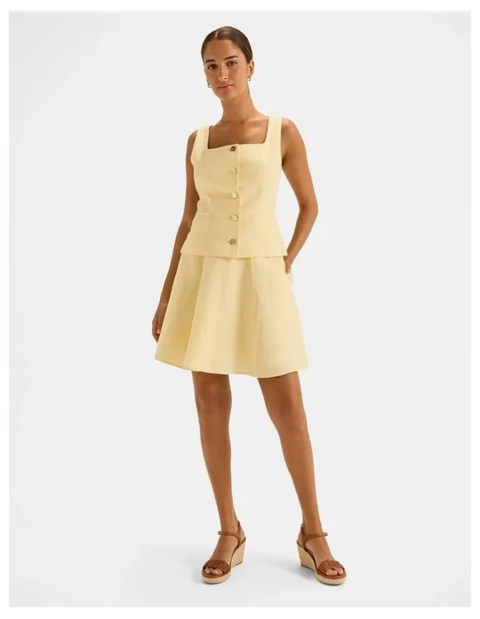 Review Norah Linen Mini Skirt in Buttercup Yellow