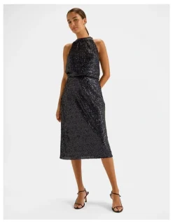 Review Sasha Sequin Pencil Skirt in Ink