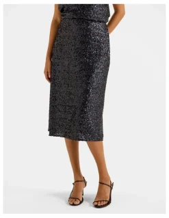 Review Sasha Sequin Pencil Skirt in Ink