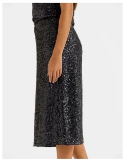 Review Sasha Sequin Pencil Skirt in Ink