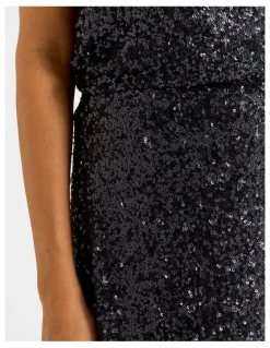Review Sasha Sequin Pencil Skirt in Ink