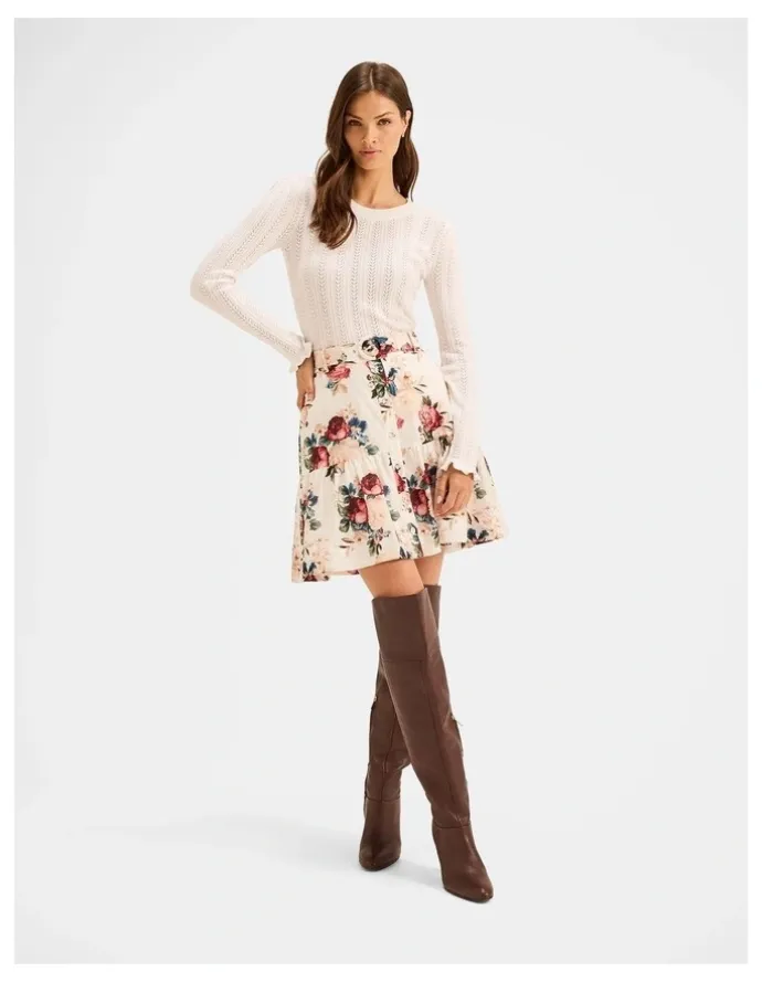 Review Winter Garden Mini Skirt in Ivory
