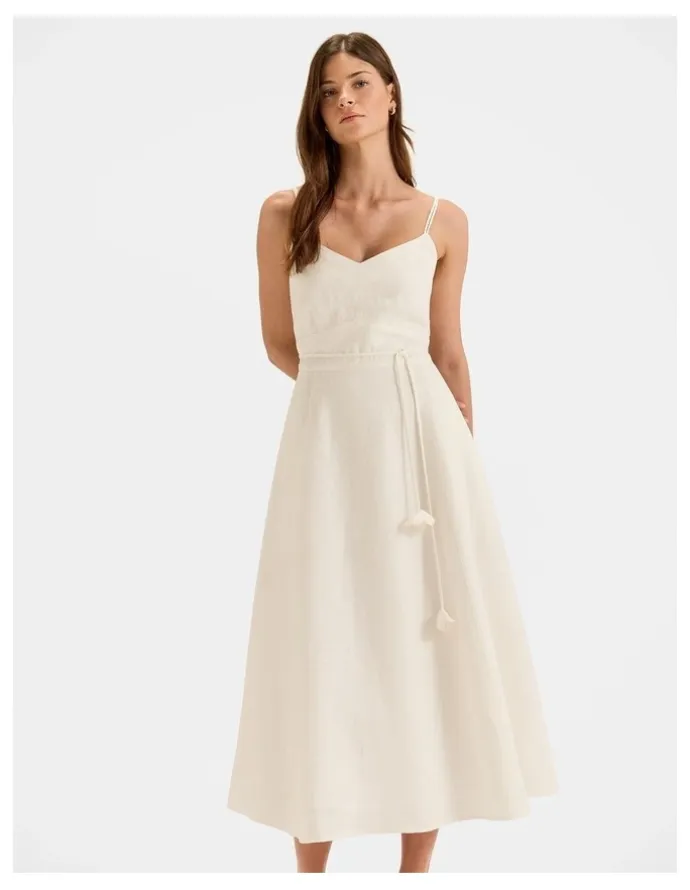 Review Aelia Linen Sun Dress in Ivory