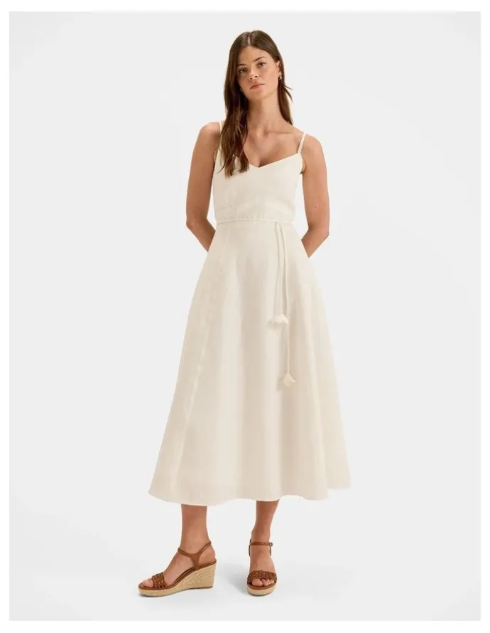 Review Aelia Linen Sun Dress in Ivory