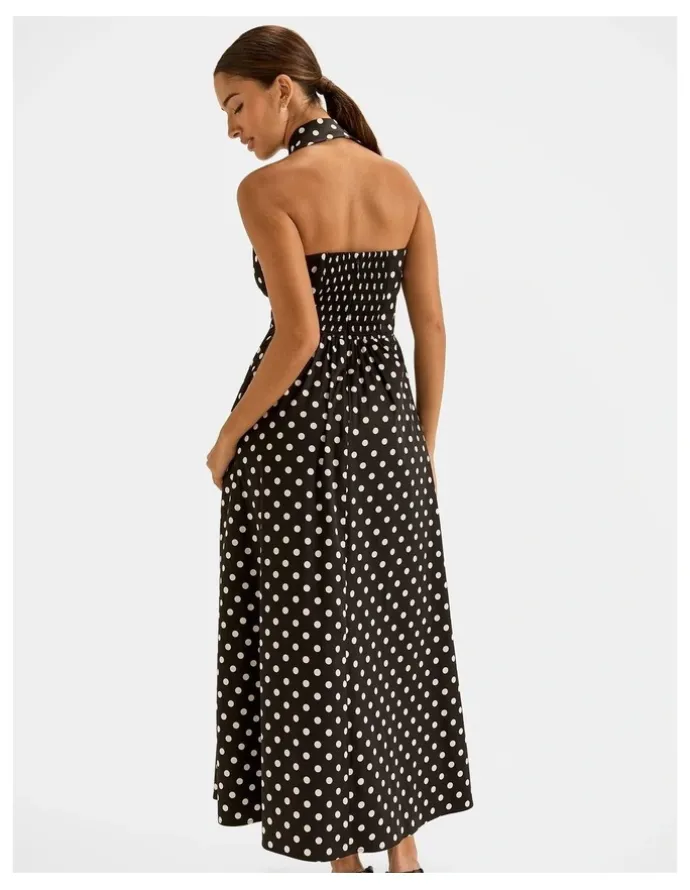 Review Ava Spot Maxi Dress in Black