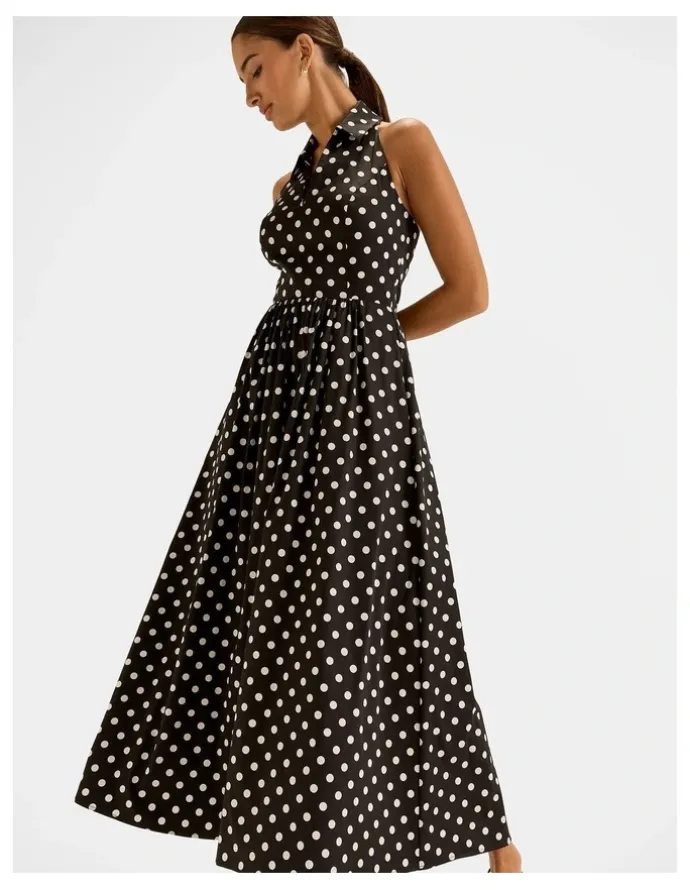 Review Ava Spot Maxi Dress in Black