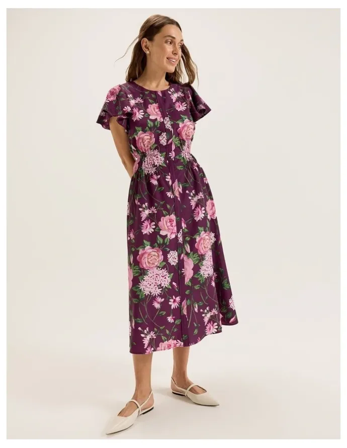 Review Camellia Midi Dress in Plum