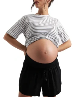 Ripe Byron Shirred Linen Short in Black