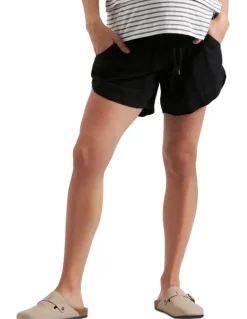 Ripe Byron Shirred Linen Short in Black