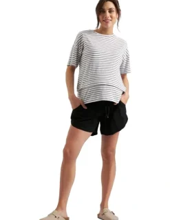Ripe Byron Shirred Linen Short in Black
