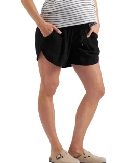 Ripe Byron Shirred Linen Short in Black