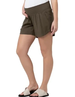 Ripe Byron Shirred Linen Short in Olive