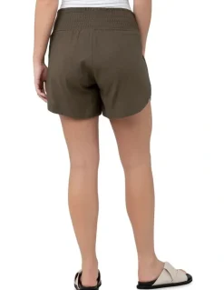 Ripe Byron Shirred Linen Short in Olive