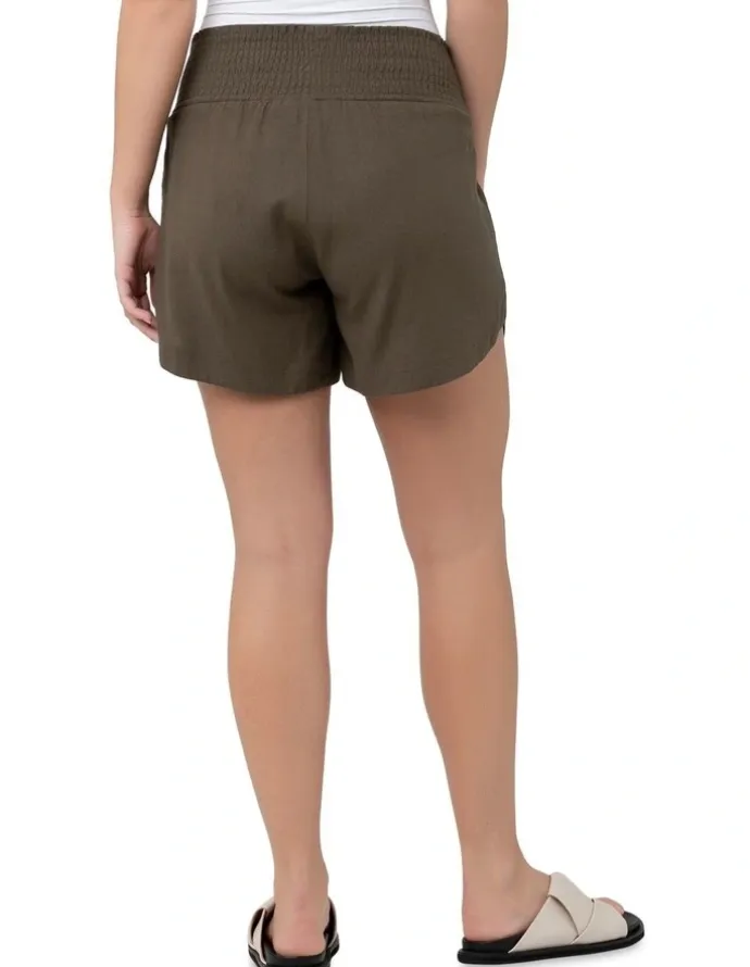 Ripe Byron Shirred Linen Short in Olive