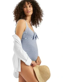 Ripe Dune Stripe One Piece in Washed Indigo/White
