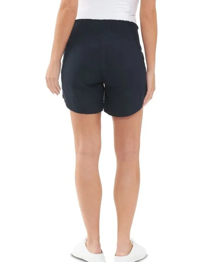 Ripe Indi Shirred Linen Short in Navy