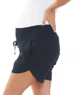 Ripe Indi Shirred Linen Short in Navy