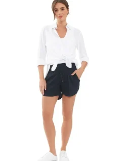 Ripe Indi Shirred Linen Short in Navy