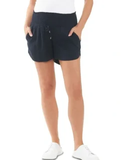 Ripe Indi Shirred Linen Short in Navy