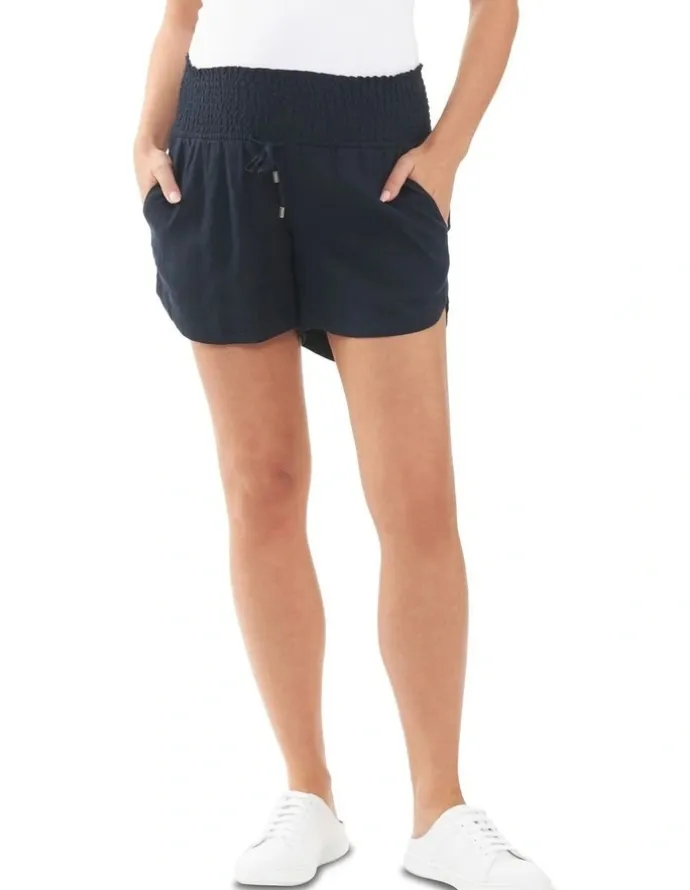 Ripe Indi Shirred Linen Short in Navy