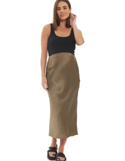 Ripe Lexie Satin Skirt in Olive