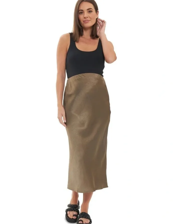 Ripe Lexie Satin Skirt in Olive