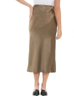 Ripe Lexie Satin Skirt in Olive