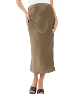 Ripe Lexie Satin Skirt in Olive
