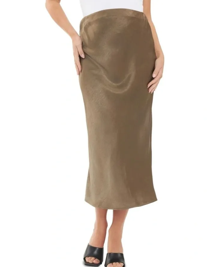 Ripe Lexie Satin Skirt in Olive