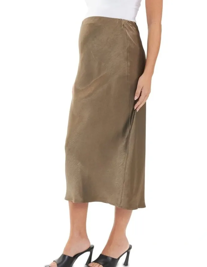Ripe Lexie Satin Skirt in Olive