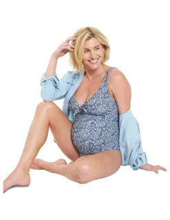 Ripe Stormi Tie Front One Piece in Indigo/White