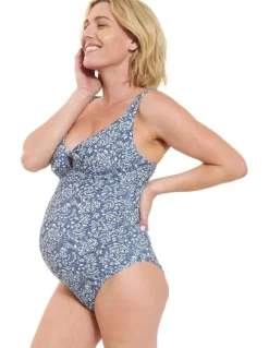 Ripe Stormi Tie Front One Piece in Indigo/White